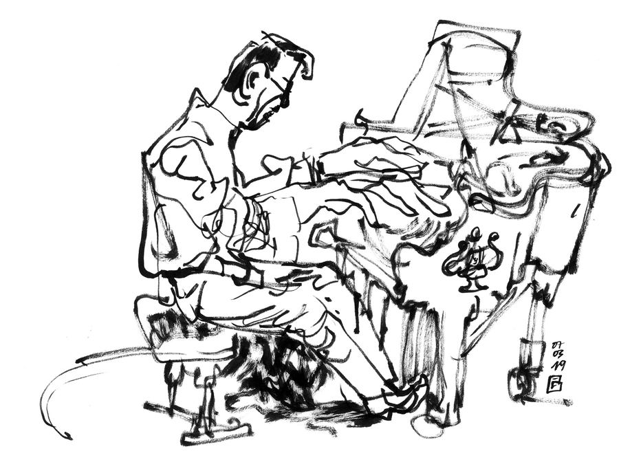Fred Hersch: Fred Hersch at the piano, a second study in quick line