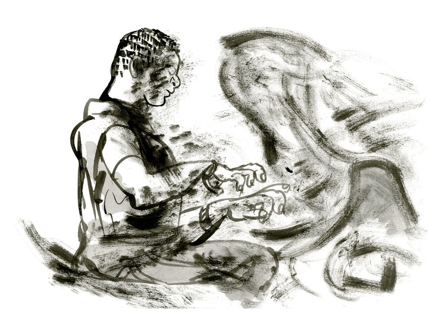 Craig Taborn: Pianist and keyboard dissolving into smudged charcoal-like ink
