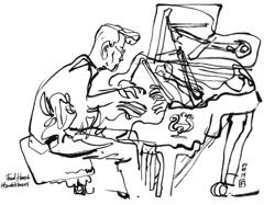 Fred Hersch: Fred Hersch at the piano in the Handelsbeurs, quick ink line