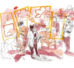 Claron McFadden, Flagey, 2024: Performers moving through colourful projections on stage, line and wash