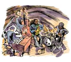 Immanuel Wilkins: Quartet in a vaulted cellar: alto sax, double bass, piano and drums, colour