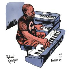 Robert Glasper, Flagey: Robert Glasper at two stacked keyboards, ink and blue-grey colour