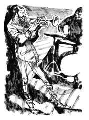 Avishai Cohen: Bearded trumpeter in a dark club, black ink