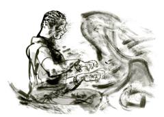 Craig Taborn: Pianist and keyboard dissolving into smudged charcoal-like ink