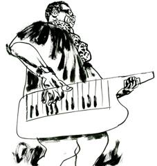 Herbie Hancock: Herbie Hancock playing a keytar, black ink