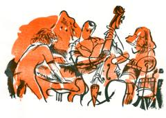 De Beren Gieren: De Beren Gieren: piano, double bass and drums in orange and black
