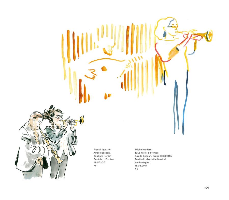 Spread from Live: trumpeters by both artists, Airelle Besson among them