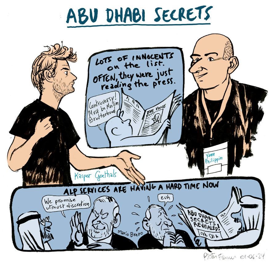 ‘Abu Dhabi Secrets’: two journalists in conversation, in blue and black