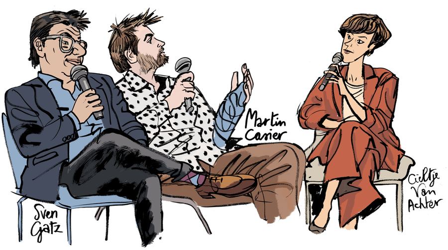 Sven Gatz, Martin Carier and Cieltje Van Achter in a panel talk